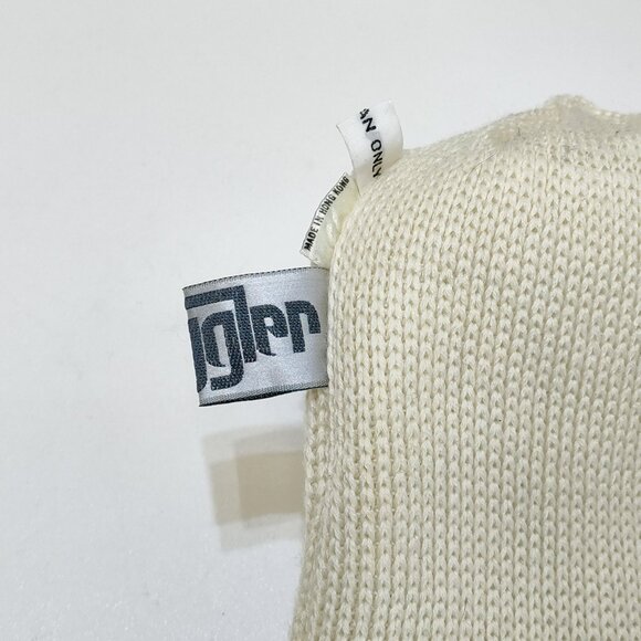 Smuggler Knit Beanie Hat PomPom Cream Stripe Wool Acrylic Blend Unisex 1990s VTG - Picture 5 of 7